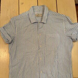 Mango Blue and White Striped Button Up Shirt